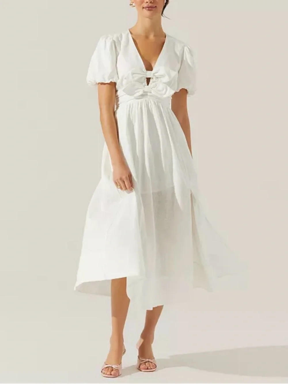 ASTR THE LABEL Linen Bow Front Midi Dress NWT - Picture 1 of 6